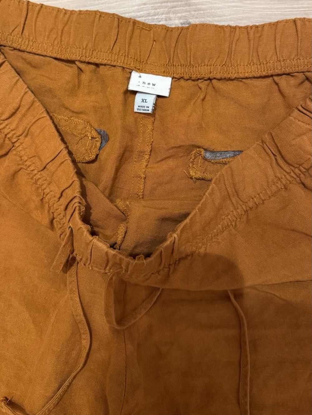 Women’s Linen Cropped Drawstring Pants Caramel Camel Brown Size XL - Picture 2 of 3